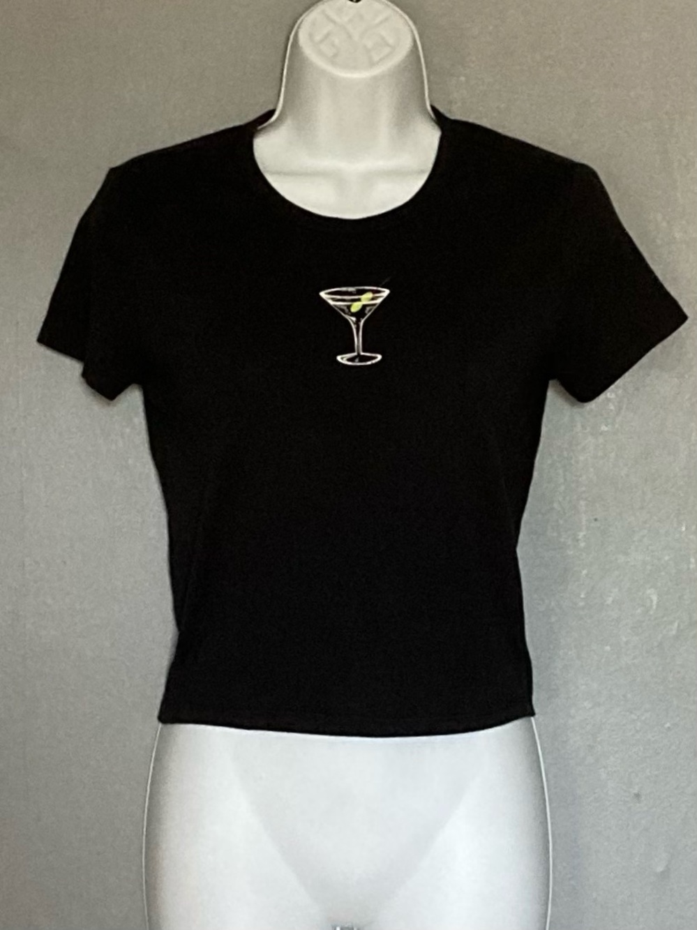 Women's Martini Cocktail Graphic Babydoll Tee - Classic Black Short Sleeve